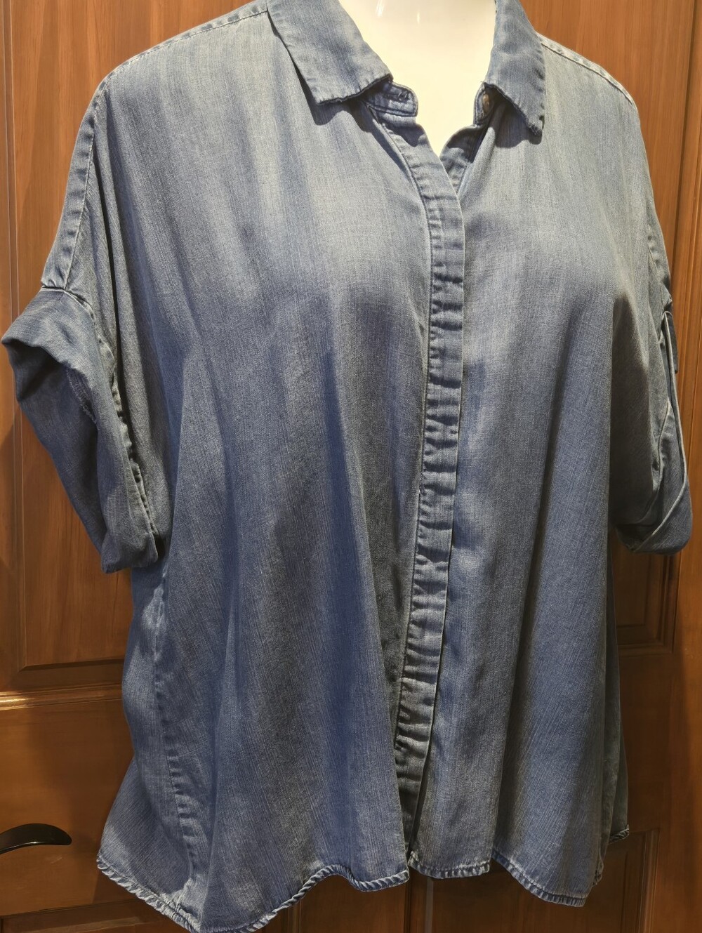 Liverpool Medium Blue Denim Button-Front Women's Shirt